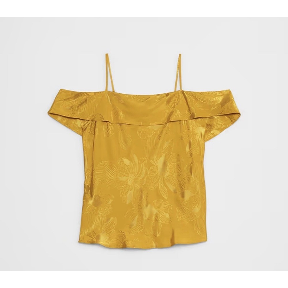 Banana Republic Floral Jaquard Top Women 10 Yellow Off The Shoulder HOL25 Blouse
